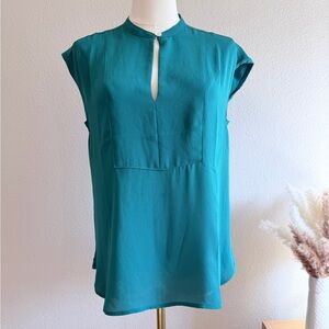 J. Crew Teal Cap-Sleeve Keyhole Top